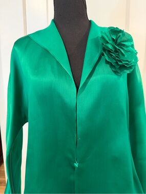 Women's Emerald Green Blazer with Floral Accent